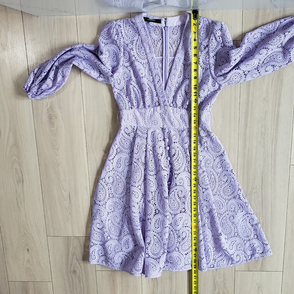 Pesaro Purple Eyelet Lace Dress Womens M Lined Long Sleeve Boho Fit Flare Midi - Picture 7 of 8